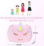 Stuffed Animal Storage Bean Bag Chair Cover for Kids Pink Unicorn Beanbag Chair for Girls Large Size Toy Organizer Cover Only Without Filling
