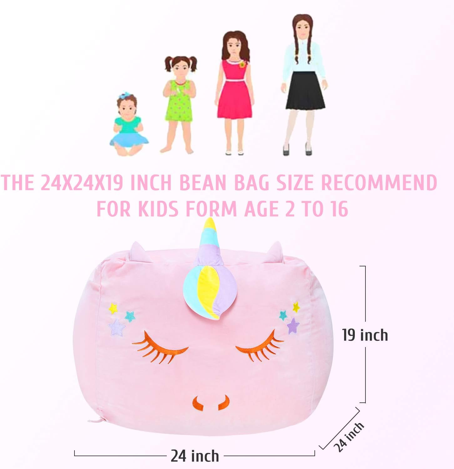 Stuffed Animal Storage Bean Bag Chair Cover for Kids Pink Unicorn Beanbag Chair for Girls Large Size Toy Organizer Cover Only Without Filling