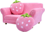 Costzon Kids Couch, Double Seat Pink Children's Sofa with 2 Strawberry Pillows, Toddler Armrest Chair for Bedroom, Living Room, Large Soft for Kids Loveseat for Baby Girls Pets Preschool Gifts