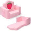 Novabright Kids Chair or Couch for Toddler, 2-in-1 Soft Foldable Couch, Comfy Toddler Chair, Convertible Sofa to Lounger, Gifts for Kids Girl Boys for Birthday, Children's Day (Strawberry)