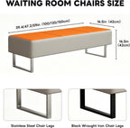 Waiting Room Storage Bench, Upholstered Faux Leather Guest Reception Chair, 9" Thick Multi-Color, for Barber/Salon/Office/Entryway/Work/Bedroom/Piano/SmallSpace Red 47.2" Stainless Steel
