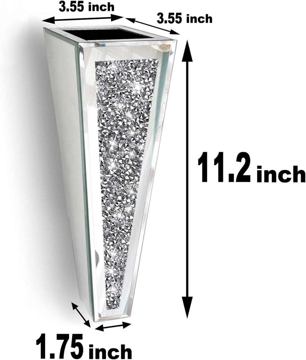 Flower Vase Crushed Diamond Mirrored Hanging Planter& Geometric Decor Mirrored Container,Silver Decorative Mirror Vase Luxury for Home Decor.befit for Faux Plants.Can’t Hold Water.(Set of 2)