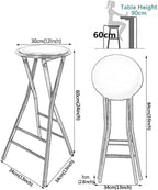 Portable Folding Bar Stool with Handle Round Compact High Chair for Kitchen Camping Outdoor Steel Frame(Black,60cm/24inch)