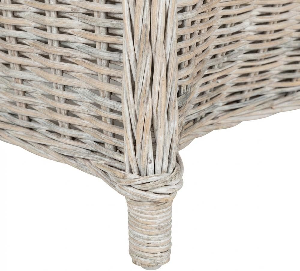 White Wicker Club Chair with Rattan Frame, Cotton Fabric, Comfortable Armrest, Stylish Design for Outdoor Lounge, Deck Or Patio