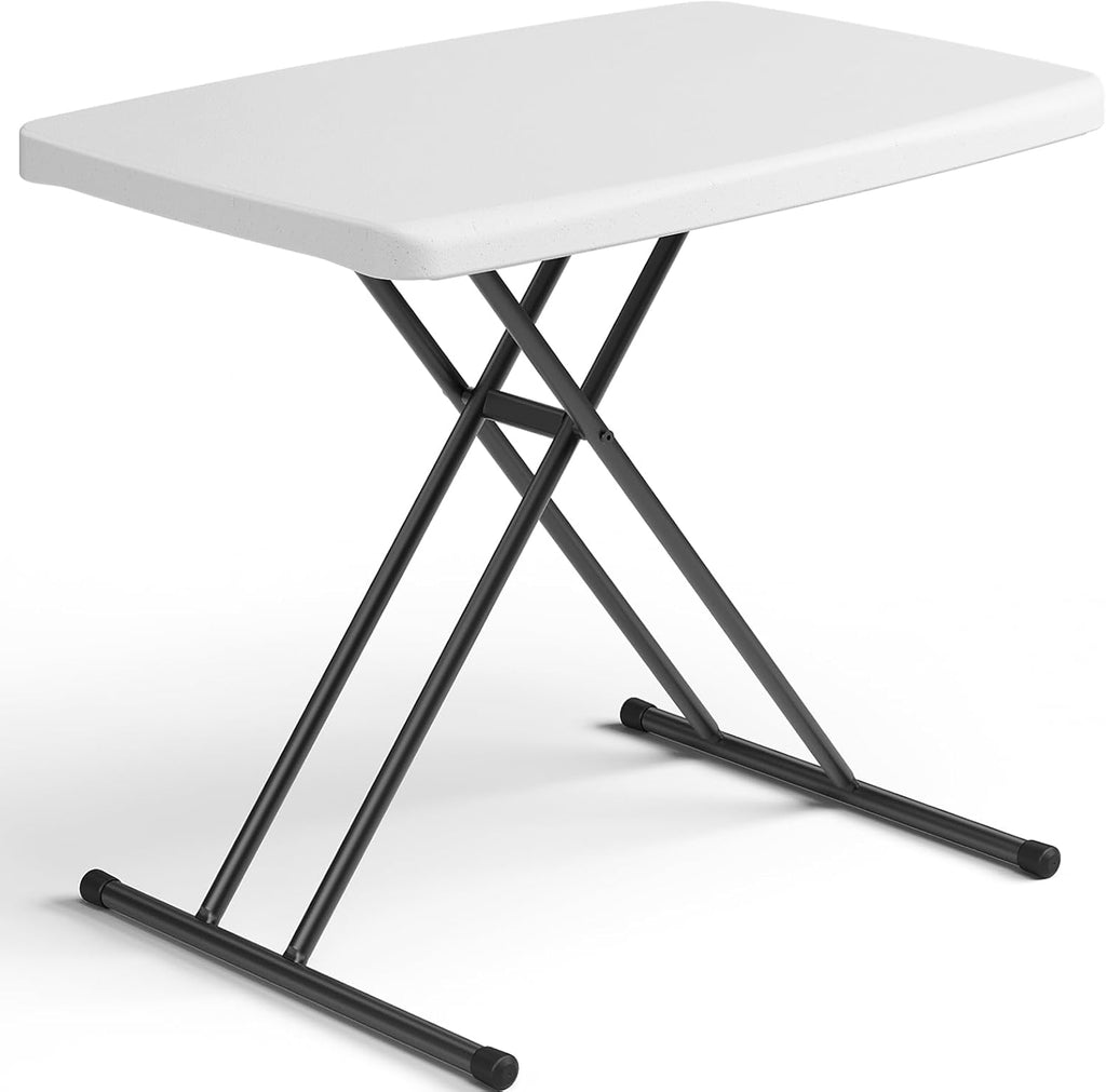Folding Table 30 Inch - Small Desk Adjustable Height TV Tray for Laptop, Couch, Camping - Heavy Duty Utility Foldable Table for Small Spaces, No Assembly Required,Plastic White Granite