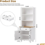 Modern Kitchen Pantry Cabinet with Adjustable Shelves, Farmhouse Storage Cabinet with 4 Solid Wood Gourd-Shaped Legs, Elegant 5 Tier Bookshelf with Drawer for Living Room, White
