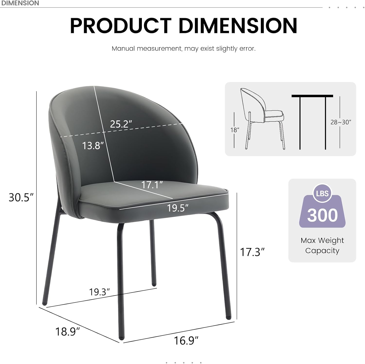 Upholstered Dining Chairs Set of 2, Modern Faux Leather Kitchen Dining Room Side Chairs with Metal Legs (Grey)
