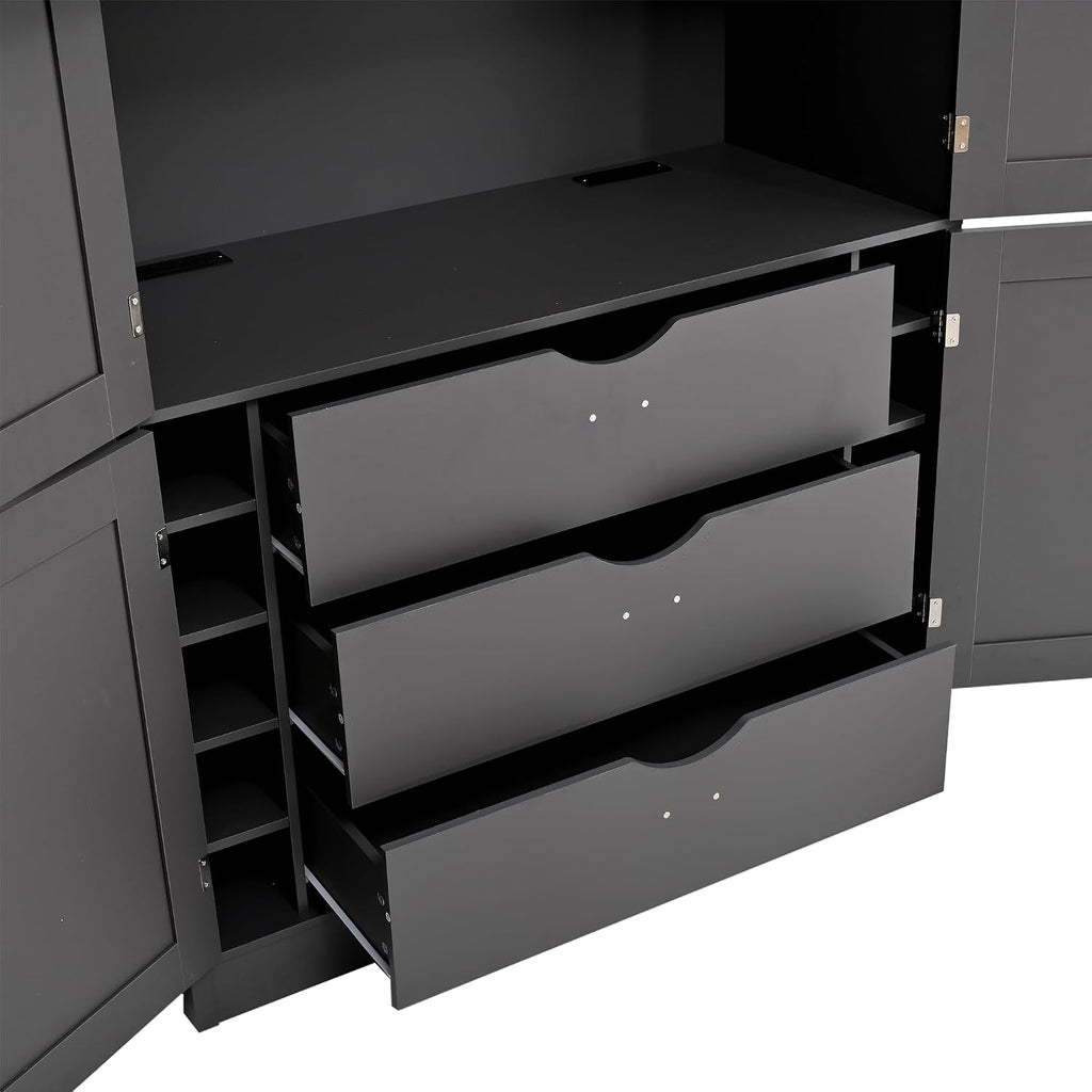 Ball & Cast 80″Tall Freestanding Kitchen Pantry Cabinet with 2 Power Outlets & 3 Large Drawers,41" W Versatile Farmhouse Pantry Storage Cabinet w/Adjustable Shelves and Door Shelves,for Kitchen, Grey