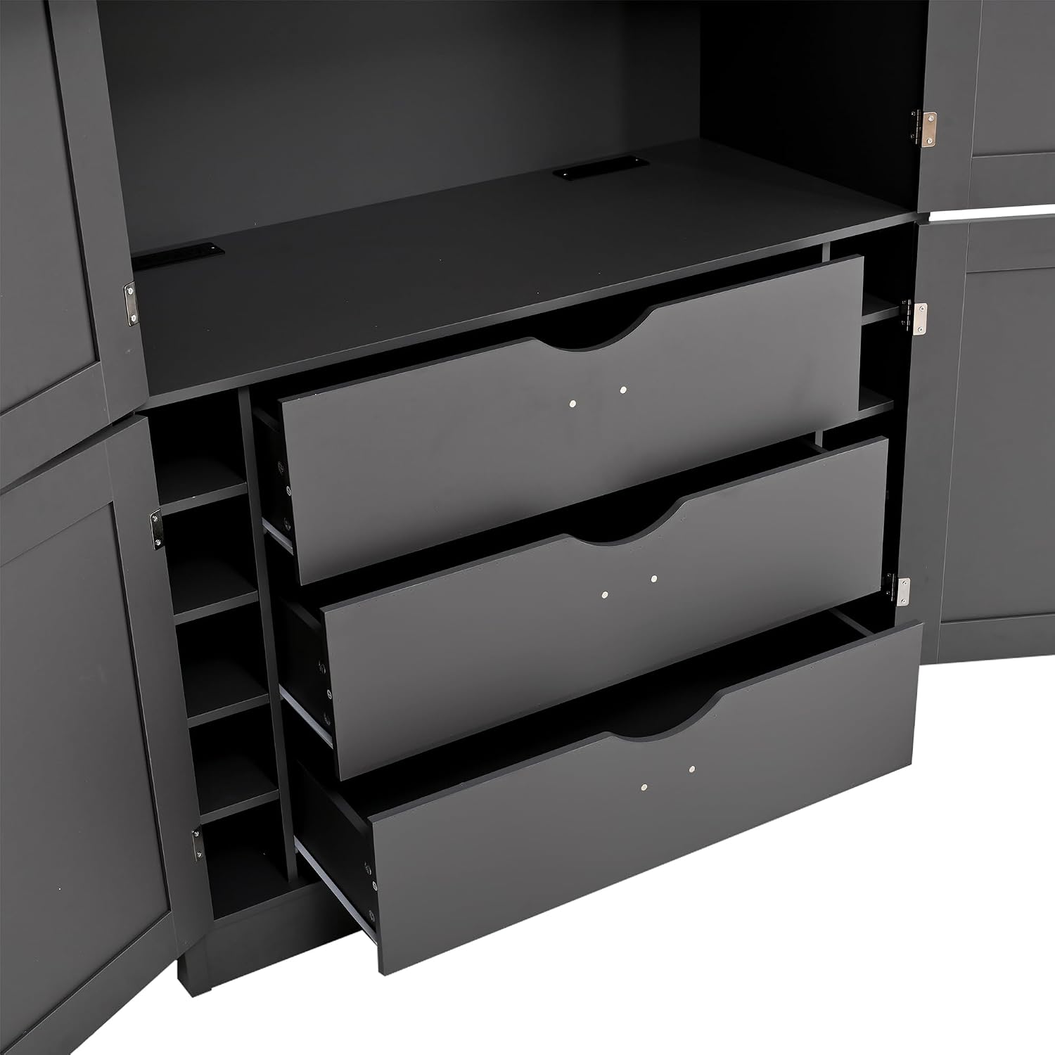Ball & Cast 80″Tall Freestanding Kitchen Pantry Cabinet with 2 Power Outlets & 3 Large Drawers,41" W Versatile Farmhouse Pantry Storage Cabinet w/Adjustable Shelves and Door Shelves,for Kitchen, Grey