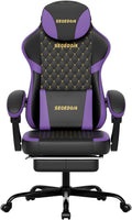 Ergonomic Gaming Chair with Footrest & Massage Lumbar Pillow, Height Adjustable 360° Swivel Computer Chair, Linked Armrest & Headrest for Office Gaming (Black Purple)