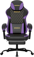 Ergonomic Gaming Chair with Footrest & Massage Lumbar Pillow, Height Adjustable 360° Swivel Computer Chair, Linked Armrest & Headrest for Office Gaming (Black Purple)