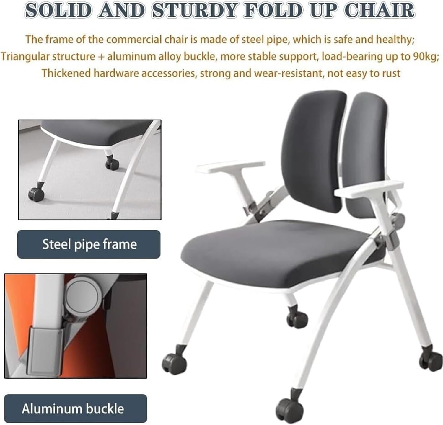 Ergonomic Folding Office Chair with Wheels Portable Study Conference Training Chair for Home Office Compact Lightweigh