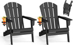 BRIOPAWS Folding-Adirondack-Chairs Set of 2 | HDPE Plastic | Fire Pit Chair | Cup Holder | Curved Back | All Weather| for Outdoor Backyard Deck Patio | Black