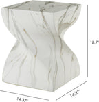 14.4" Round Stone Side Table, Outdoor Patio End Table, Faux Marble Accent Table, Weather Resistant Garden Stool Table, Modern Small Side Table for Indoor Outdoor Living Room Patio