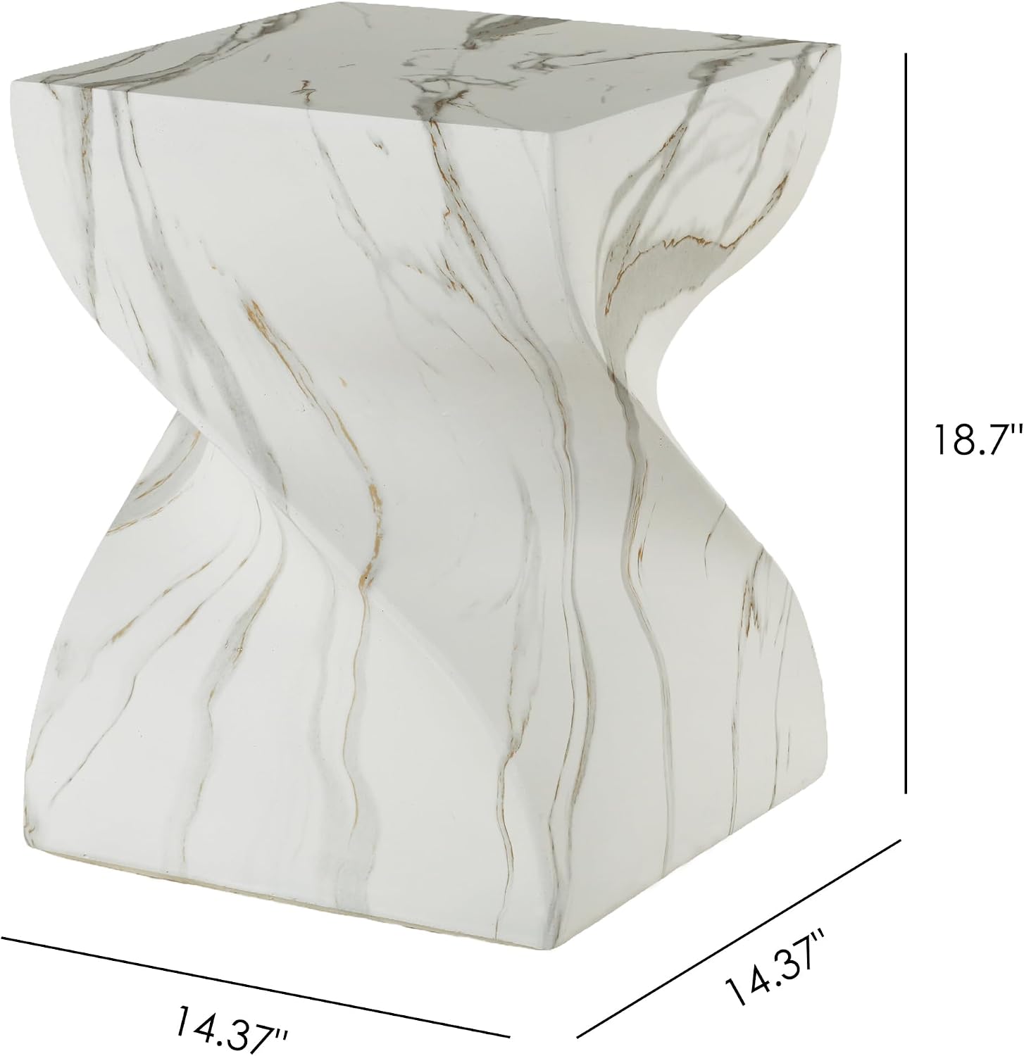 14.4" Round Stone Side Table, Outdoor Patio End Table, Faux Marble Accent Table, Weather Resistant Garden Stool Table, Modern Small Side Table for Indoor Outdoor Living Room Patio