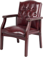 Ivy League Set of 2 Executive Guest Chair in Burgundy Vinyl Wood Frame Office Visitor Dual Chair with Mahogany Finish Comfortable Reception Seating for Office or Waiting Room