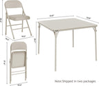 Folding Portable Card Table and Foldable Chair Set of 5, Pu Upholstered Foldable Chairs and Table With Metal Frame, Folding Table and Chair Suitable for Dining Room, Living Room, Office, Camping-Beige