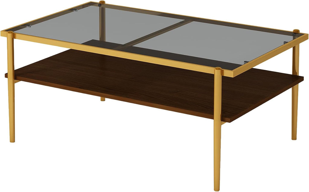 IANIYA Glass Coffee Table Modern Center Table,Small Coffee Table Sofa Side Tea Table for Living Room,Tempered Glass-top with Metal Frame