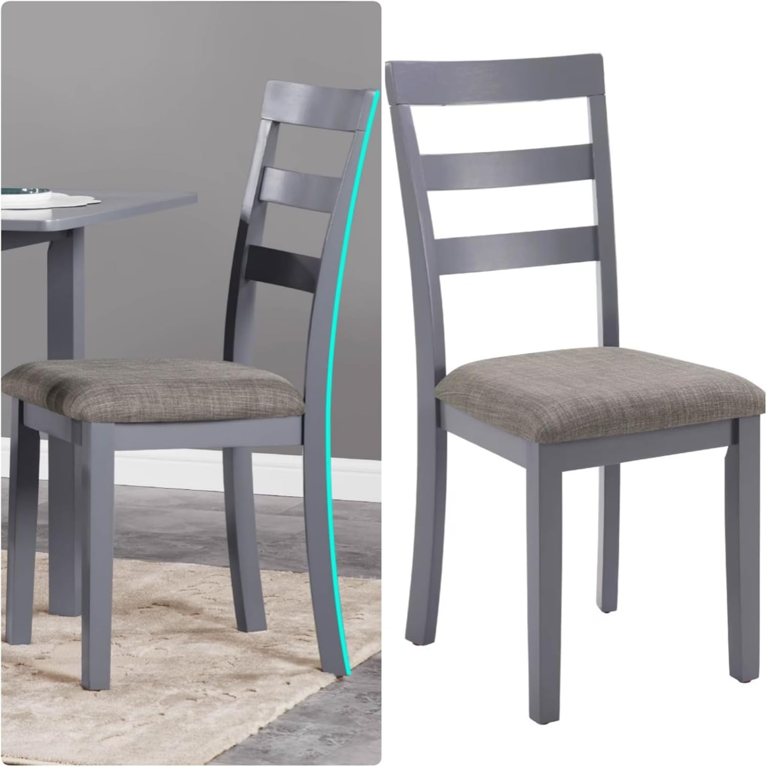 Dining Chairs Set of 2, Wooden Upholstered Kitchen Chairs with Solid Wood Legs & High Ladder Back, 275lbs Capacity, Comfortable Farmhouse Style Kitchen Chairs for Dining Room, Dark Brown