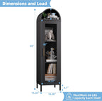 METAN Tall Metal Arched Display Cabinet with Glass Door, Narrow Freestanding Storage Cabinet for Home Bar & Living Room, Black Steel Curio Bookshelf, 15" D x 16" W x 63" H, Assembly Required