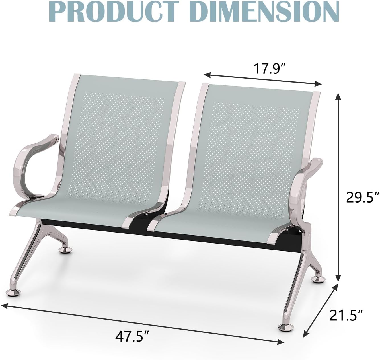 kinbor Waiting Room Chairs - Durable Reception Bench with Armrests, 2-Seat Office Reception Guest Chairs for Office, Hospital, Airport, Bank & Lobby (Gray, Set of 2)