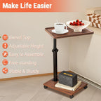 C Table End Table Adjustable Height for Couch, 360°Swivel TV Tray Table, Couch Tables That Slide Under for Eating on Couch, Bedroom or Livingroom Laptop-Table for Couch Side Desk with Wheels
