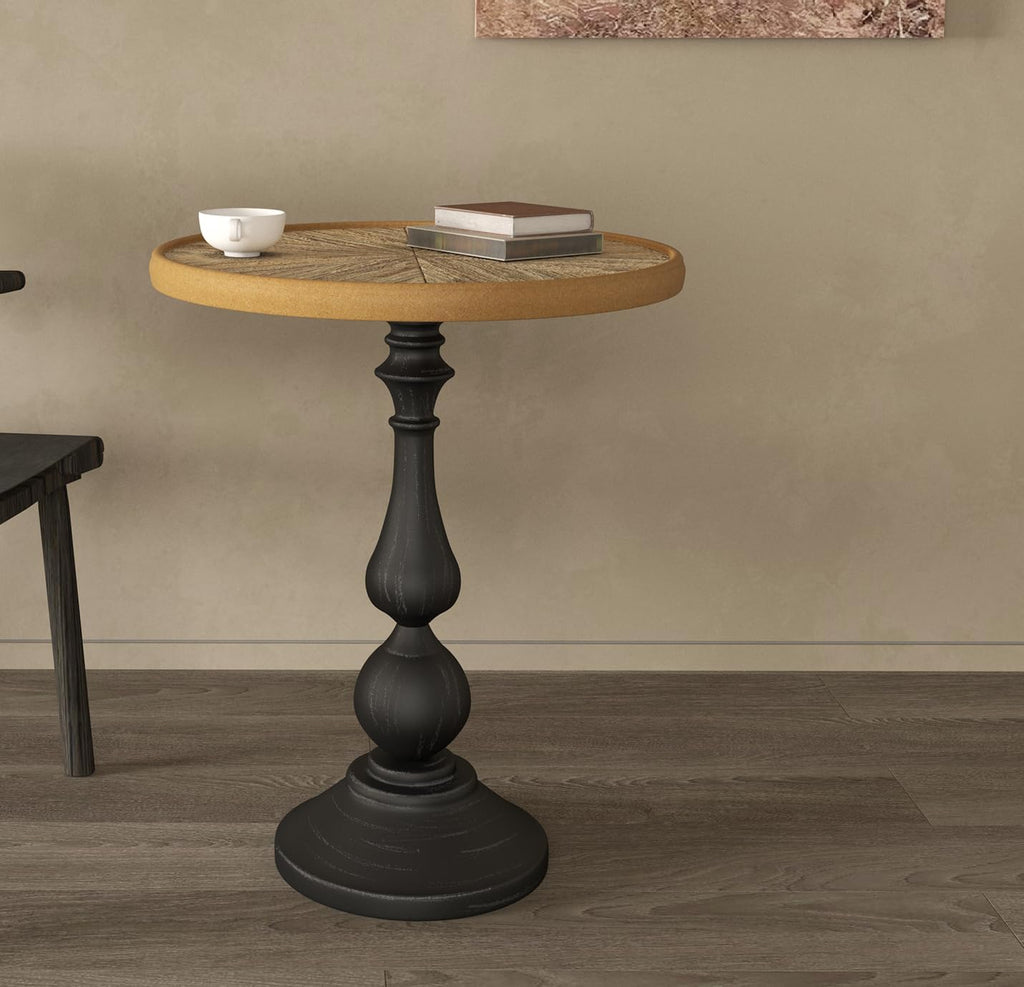 Vintage American Country Round Coffee Side Table,End Table,Tea Table | French-Inspired Rustic Charm, Sturdy Metal Pedestal Base, 19.9" Compact Size for Living Room, Bedroom, or Entryway