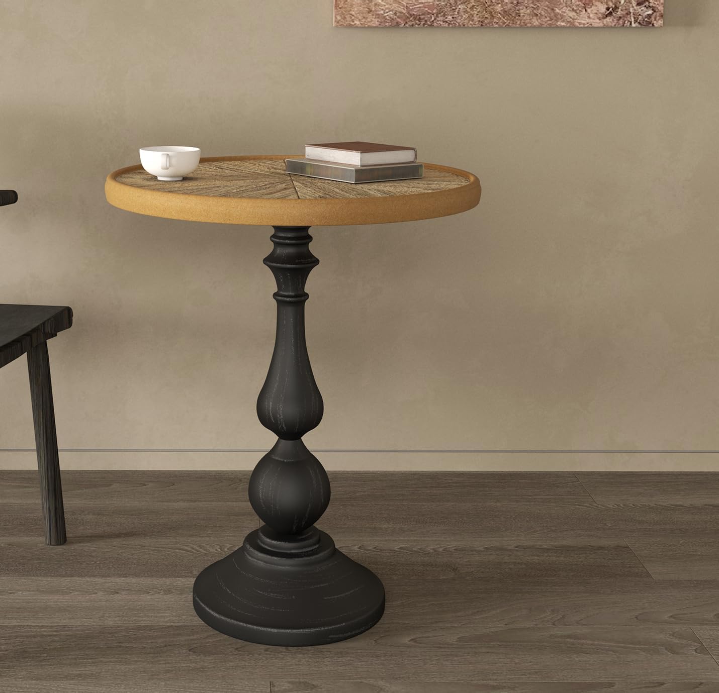 Vintage American Country Round Coffee Side Table,End Table,Tea Table | French-Inspired Rustic Charm, Sturdy Metal Pedestal Base, 19.9" Compact Size for Living Room, Bedroom, or Entryway