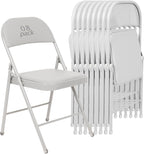 8 Pack Padded Folding Chairs, Heavy Duty Metal Frame with PU Leather Seat & Back, 350 lbs Capacity Portable Stackable Indoor Outdoor Chairs for Party Wedding Office(White, 8 Pack)