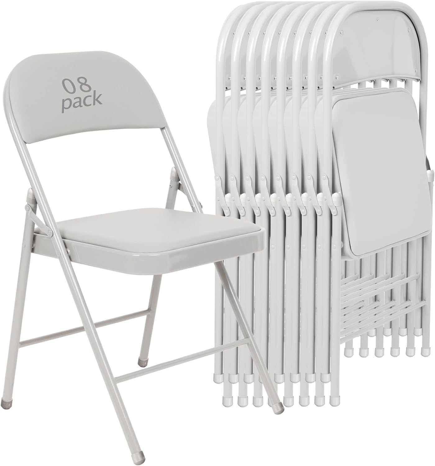 8 Pack Padded Folding Chairs, Heavy Duty Metal Frame with PU Leather Seat & Back, 350 lbs Capacity Portable Stackable Indoor Outdoor Chairs for Party Wedding Office(White, 8 Pack)