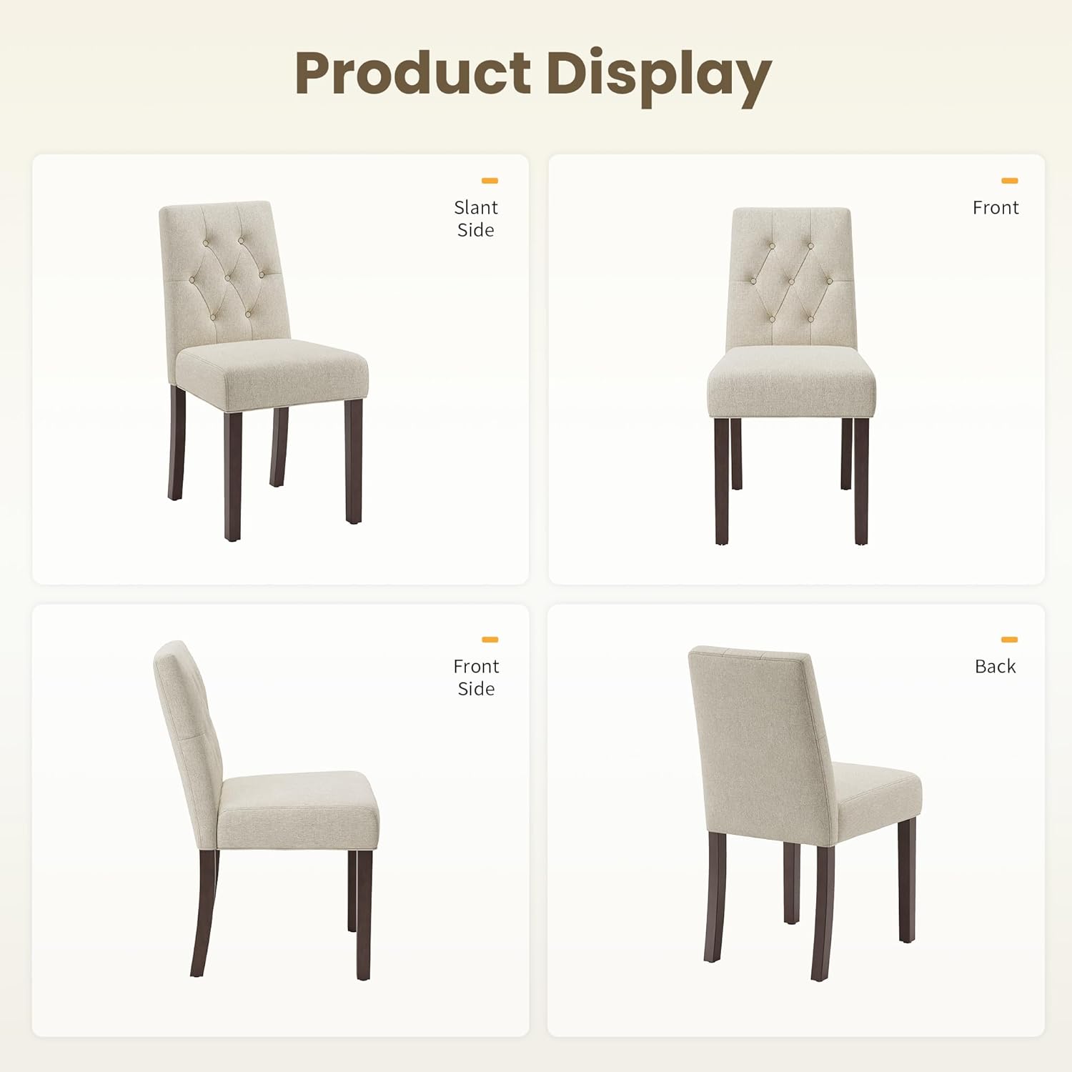 Upholstered Dining Chairs Set of 6 - Modern Parsons Kitchen & Dining Room Chair with Diamond Tufted Back, Solid Wooden Legs for Apartment, Café, Vanity