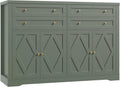 HOSTACK 55" Coffee Bar with 4 Large Drawers, 40" Tall Buffet Cabinet with Storage, Kitchen Storage Cabinet, Modern Farmhouse Sideboard Buffet, Adjustable Shelves for Living Room, Green
