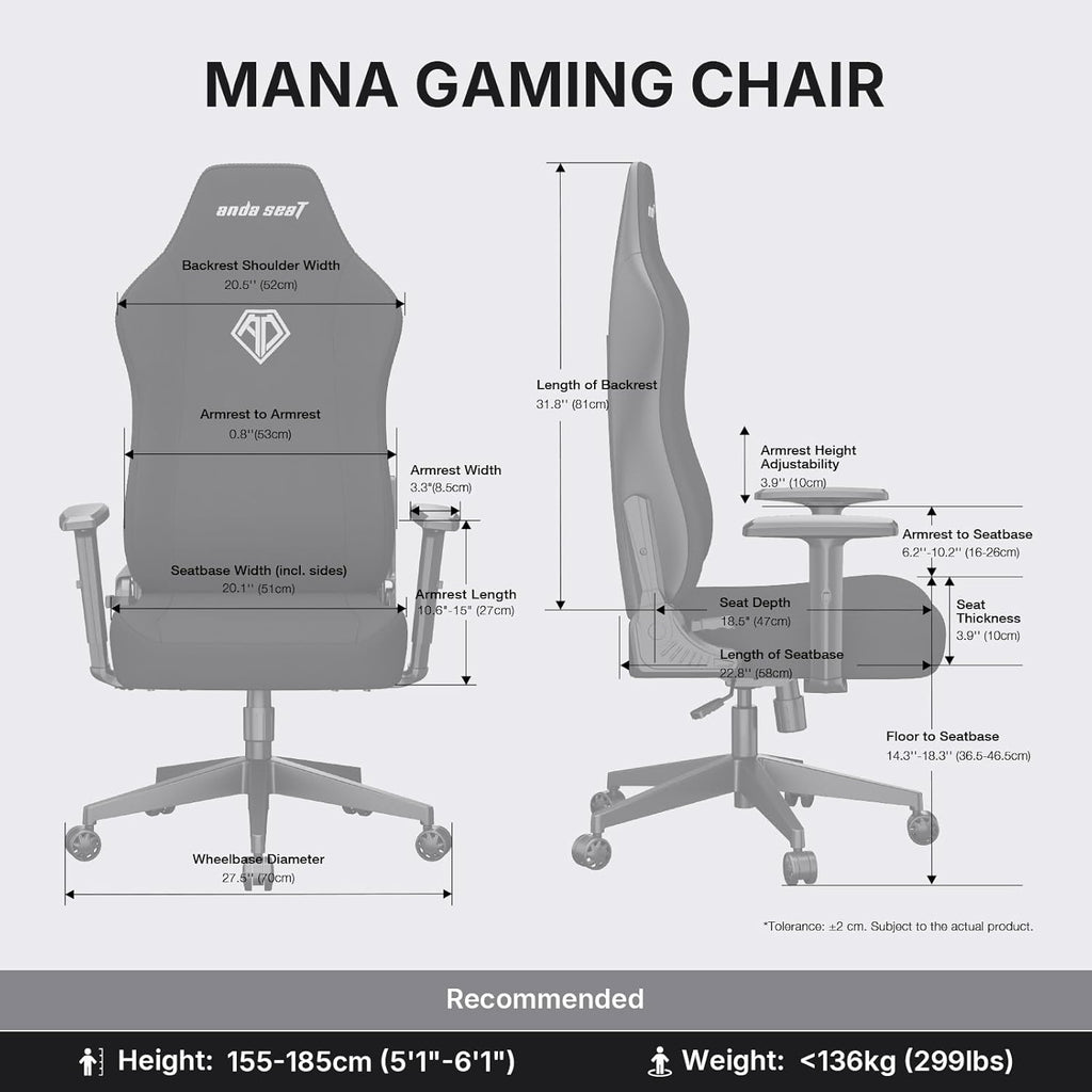 Anda Seat MANA Black Fabric Gaming Chair - Ergonomic Game Chairs with Adjustable Armrest, Comfortable Office Chair with Lumbar Support, Heavy Duty Wide Computer Seat for Game & Work