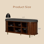 Entryway Bench with Storage: 43.31" Wooden Bedroom Shoe Bench with Thickened Padded Seat Cushion, Mid Century Modern Fluted Sliding Door and Adjustable Shelf, for Entryway, Living Room