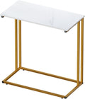 C-Shaped Side Table, Modern End Table with Metal Frame, Space Saving Design for Living Room，Large Surface Couch Table for Bedroom, and Home Office，24 x 12 x 24 inches (Marble White)