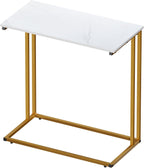 C-Shaped Side Table, Modern End Table with Metal Frame, Space Saving Design for Living Room，Large Surface Couch Table for Bedroom, and Home Office，24 x 12 x 24 inches (Marble White)