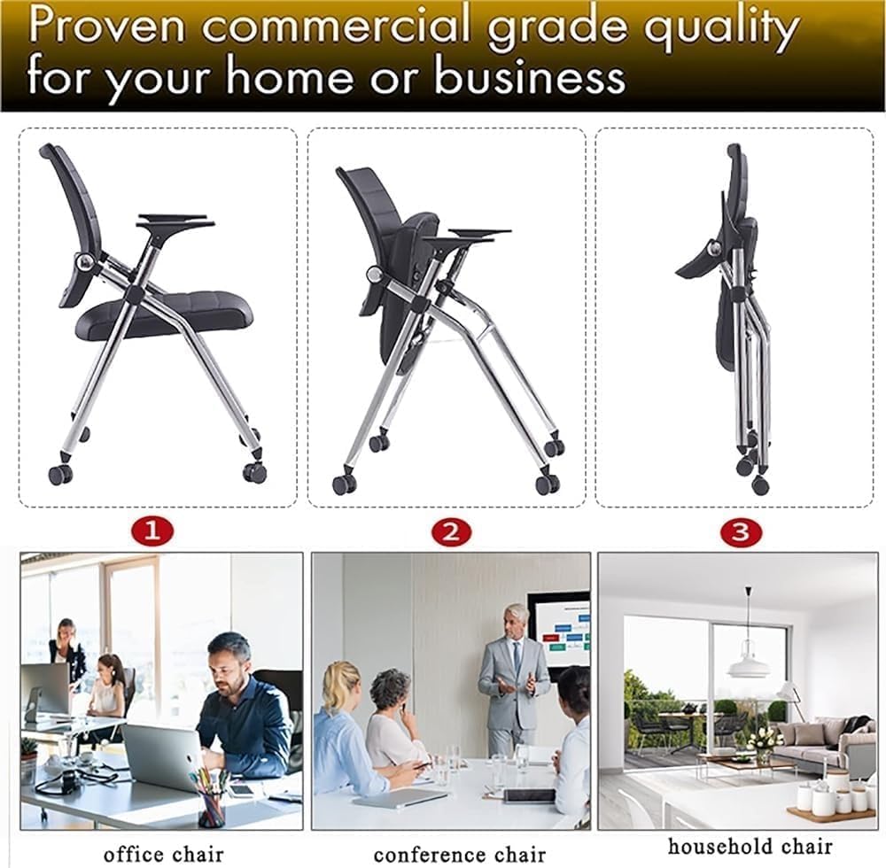 Folding Ergonomic Office Chair with Wheels and Padded Leather Seat