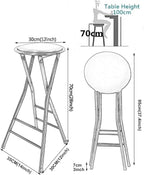 Portable Folding Bar Stool with Steel Frame Legs for Adults White 24 Inch Foldable Kitchen High(White,70cm/28inch)