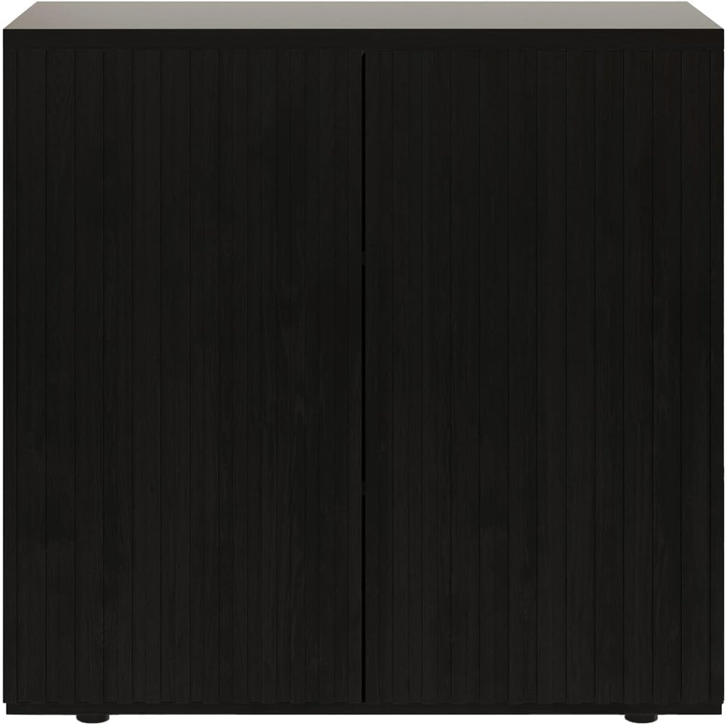 Rophefx Fluted Sideboard Cabinet, 94.5" Buffet Cabinet with Storage, Credenza Storage Cabinets with Adjustable Shelf, Wood Entryway Cabinets with Pop-up Doors for Living Room, Entryway, Hallway, Black