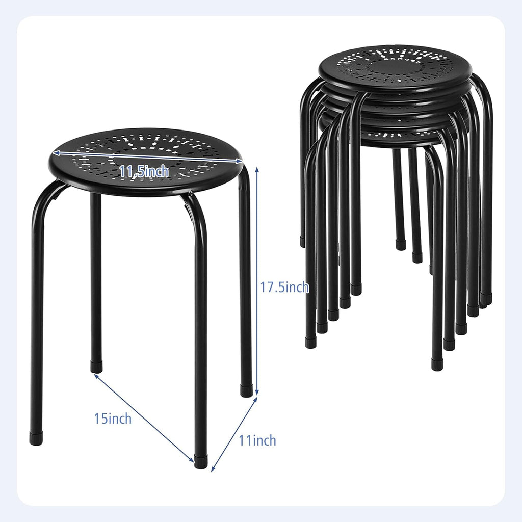 Giantex 6 Pack Stackable Stool, No Assembly 17.5" Stacking School Chair w/Metal Frame & Plastic Seat, Backless Round Nesting Stools, Flexible Seating for Children's Table, Classroom, School (Black)