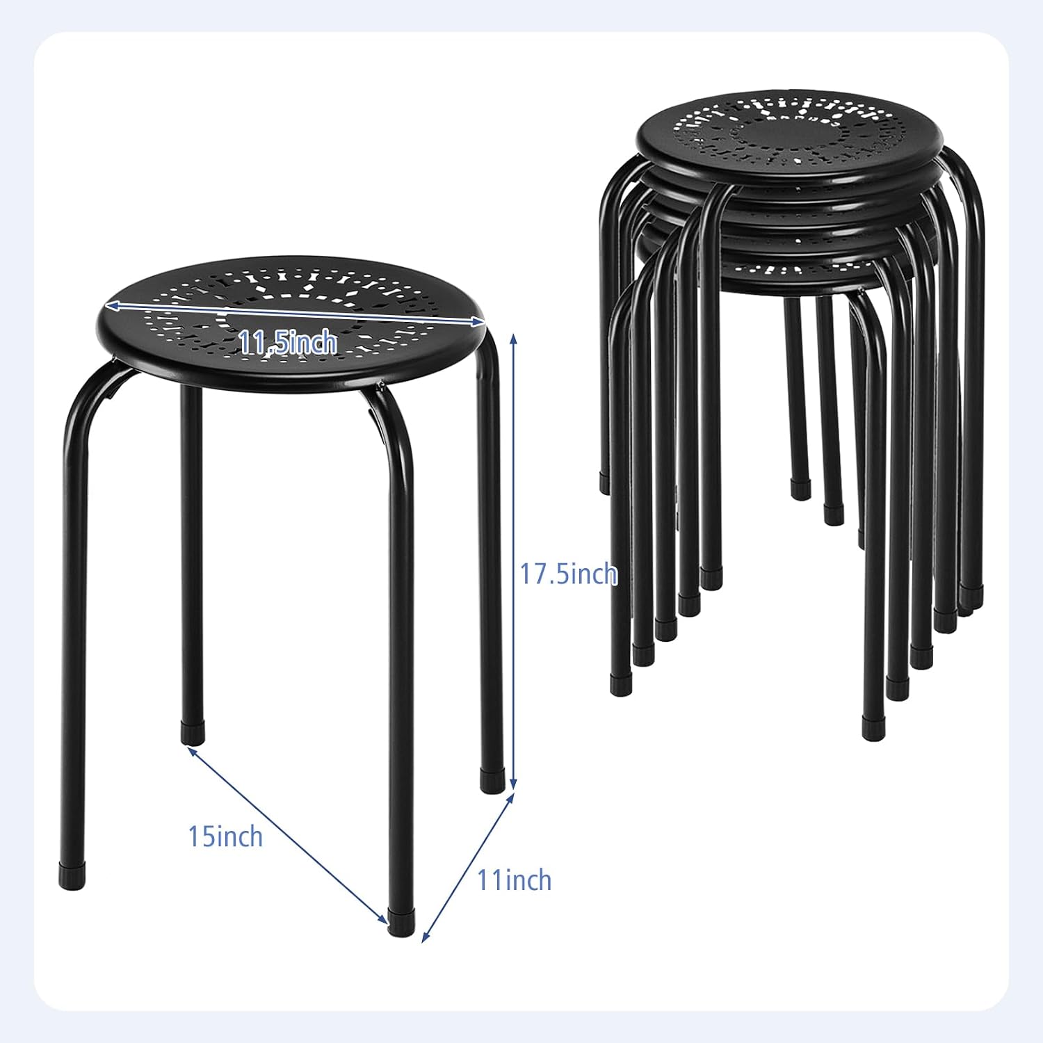 Giantex 6 Pack Stackable Stool, No Assembly 17.5" Stacking School Chair w/Metal Frame & Plastic Seat, Backless Round Nesting Stools, Flexible Seating for Children's Table, Classroom, School (Black)