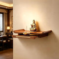 Wall-Mounted Buddha Statue Stand, Floating Buddhist Shrine with Hidden Retractable Drawer, for Meditation, Home Worship & Spiritual Display(Brown,38cm/15in)
