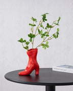 Ceramic Boot Vase for Modern Home Decor,7.9" High Heel Bootie Flower Vase,Quirky Funky Aesthetic Room Decor,Trendy Coffee Table Centerpiece for Women(Red)