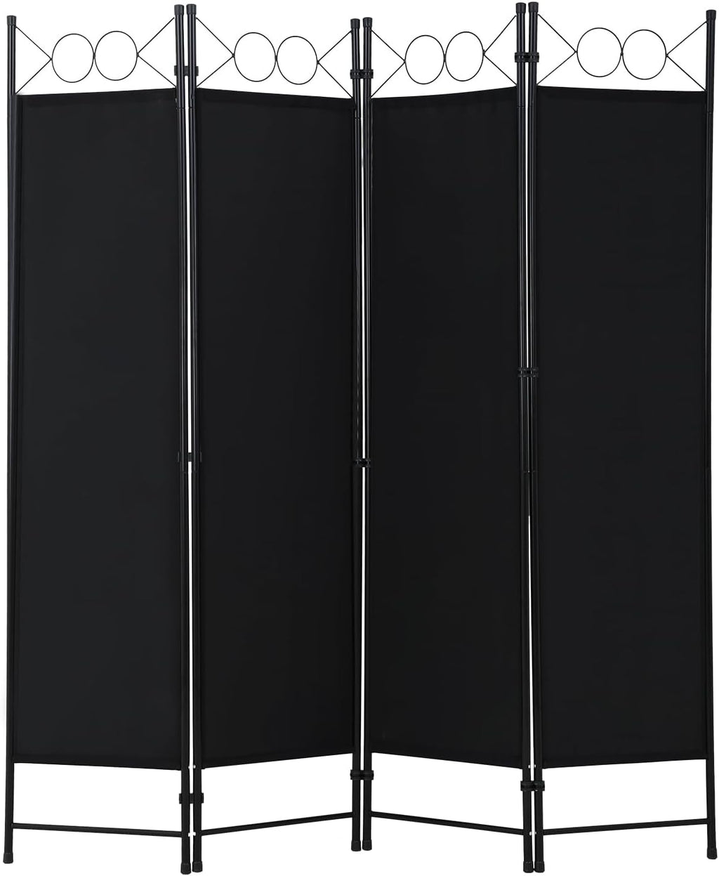 FDW 4 Panel Room Divider, 6FT Folding Privacy Screen Freestanding Partition Wall, Portable Room Separator for Dorm Bedroom Office Studio, Durable Metal Frame & Breathable Fabric, Dark Black
