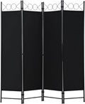 FDW 4 Panel Room Divider, 6FT Folding Privacy Screen Freestanding Partition Wall, Portable Room Separator for Dorm Bedroom Office Studio, Durable Metal Frame & Breathable Fabric, Dark Black
