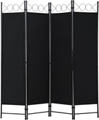 FDW 4 Panel Room Divider, 6FT Folding Privacy Screen Freestanding Partition Wall, Portable Room Separator for Dorm Bedroom Office Studio, Durable Metal Frame & Breathable Fabric, Dark Black