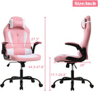 PC Gaming Chair Ergonomic Office Chair, High Back Computer Chair with Lumbar Support& Headrest, Adjustable PU Leather Desk Chair Racing Task Rolling Swivel Executive Chair for Women, Pink