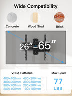 Pipishell Full Motion TV Wall Mount for Most 26-65 inch Flat & Curved TVs up to 77 lbs, Adjustable Bracket Height, Corner TV Mount with Single Articulating Arm, Max VESA 400x400mm, PIMF9
