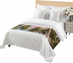 Green Coconut Trees Bed Runners for Queen Size Bed, Decorative Bed Throws for Foot of Bed, Coastal Tropical Plants Pink Blue Bed Runner Sofa Throw Bedding Scarf Protector Slipcover for Bedroom/Hotel