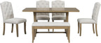 Mirightone Farmhouse Dining Table Set for 6, Dining Table with Bench and Chairs, 6 Piece Kitchen Table Set Solid Wood Dining Room Set with Trestle Table Legs (Natural Wood Wash)